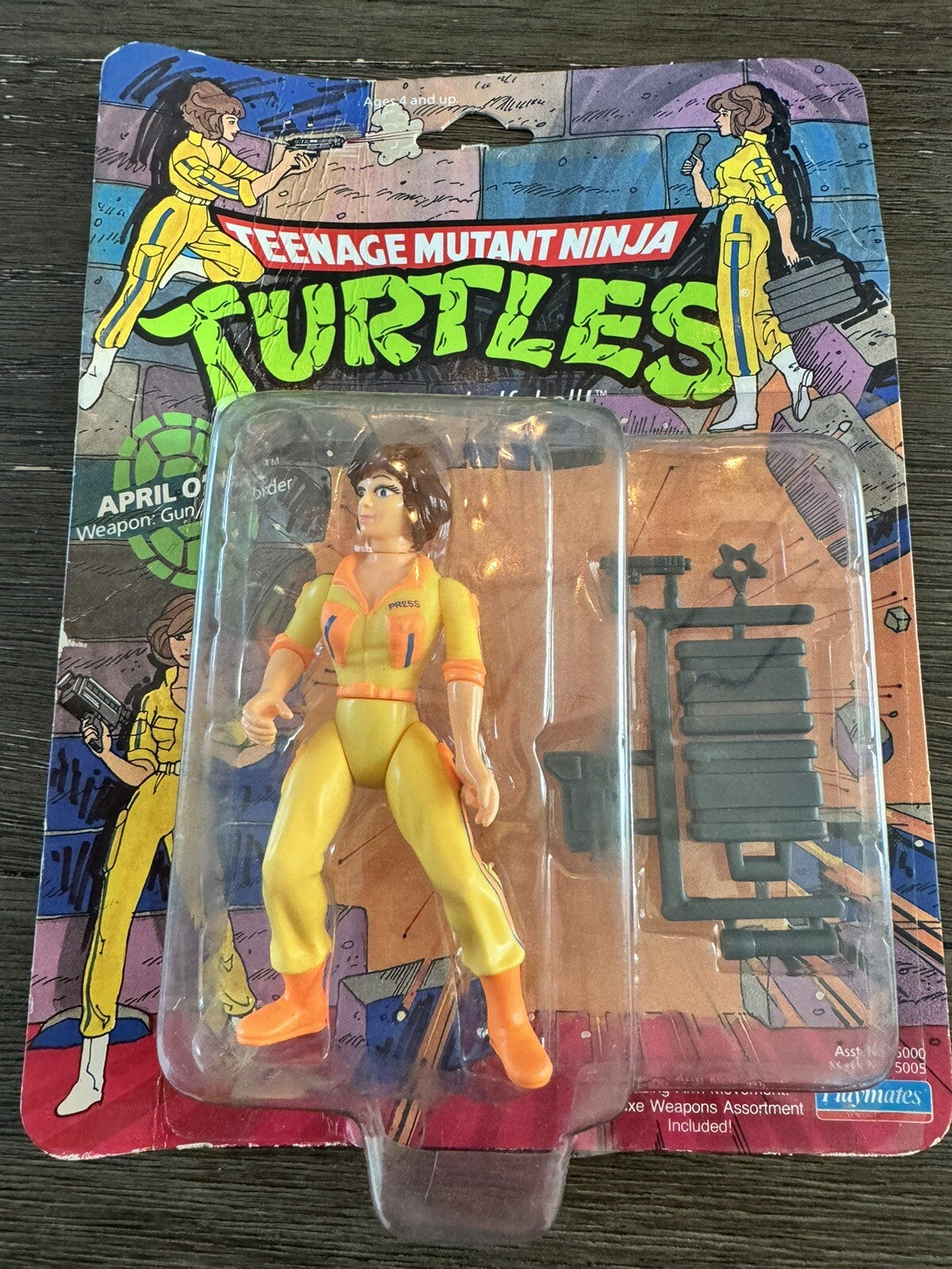 Playmates Vtg 1988 TMNT Figure APRIL O’NEIL Blue Stripe Jumpsuit Unpunched Card