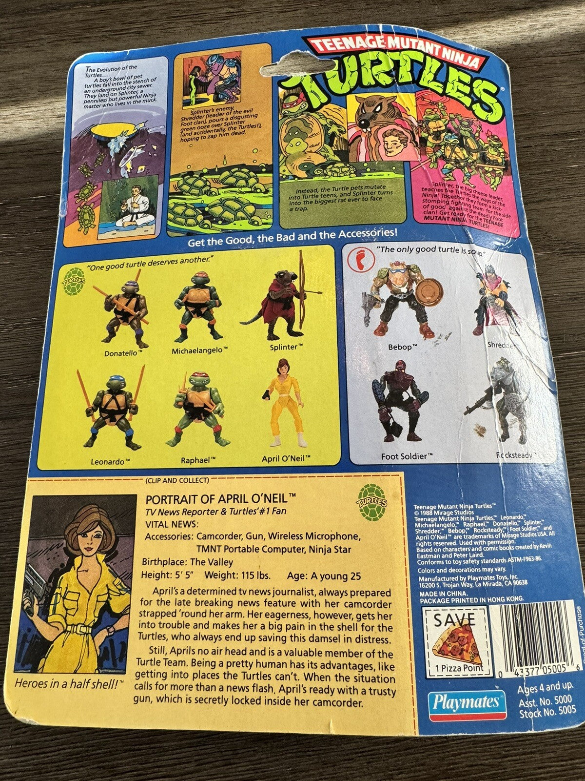Playmates Vtg 1988 TMNT Figure APRIL O’NEIL Blue Stripe Jumpsuit Unpunched Card