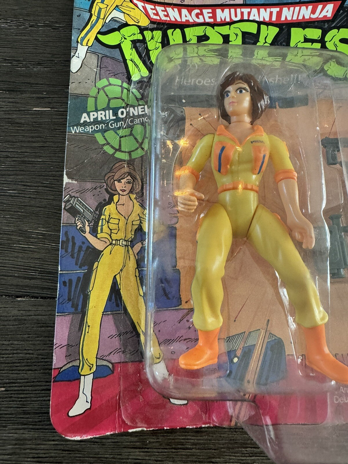 Playmates Vtg 1988 TMNT Figure APRIL O’NEIL Blue Stripe Jumpsuit Unpunched Card