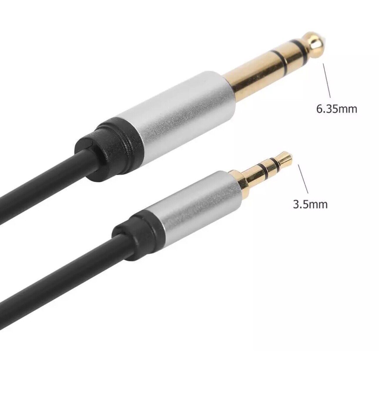 Black 3.5mm Male to 6.35mm 1/4 inch Male Cable Stereo Headphone Adapter Wire