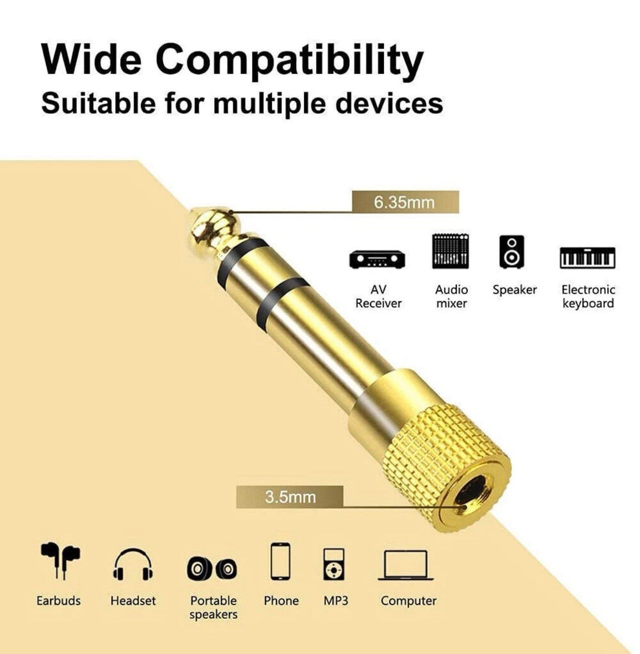 5x TRS Stereo Audio Headphone Adapter 6.35mm 1/4" Male to 3.5mm 1/8" Female Jack