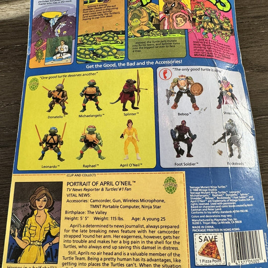 Playmates Vtg 1988 TMNT Figure APRIL O’NEIL Blue Stripe Jumpsuit Unpunched Card