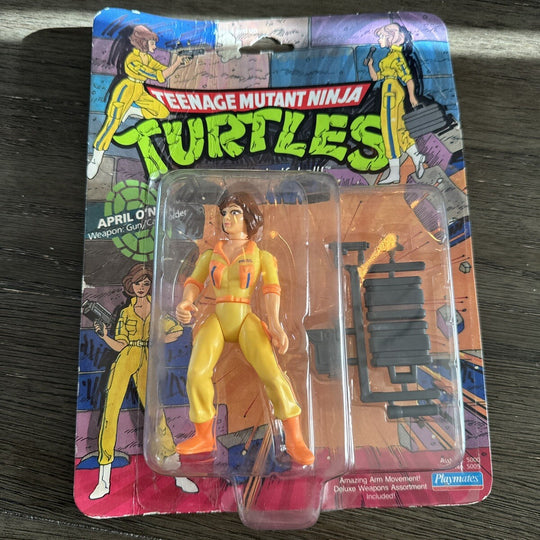 Playmates Vtg 1988 TMNT Figure APRIL O’NEIL Blue Stripe Jumpsuit Unpunched Card