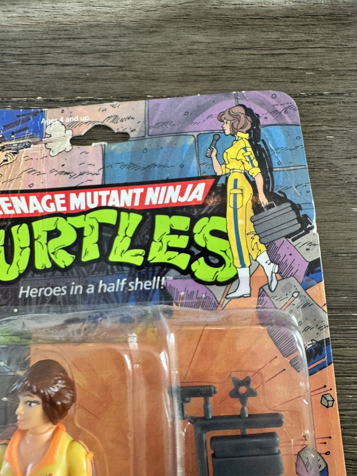 Playmates Vtg 1988 TMNT Figure APRIL O’NEIL Blue Stripe Jumpsuit Unpunched Card
